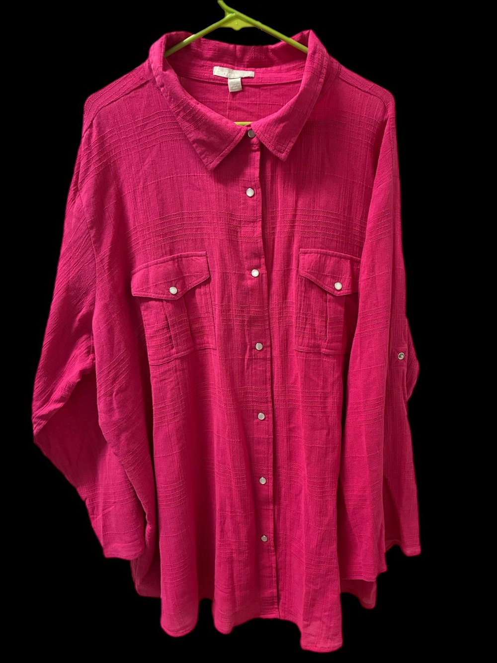 Woman Within Hot Pink Button-Front Textured Shirt Size 3X